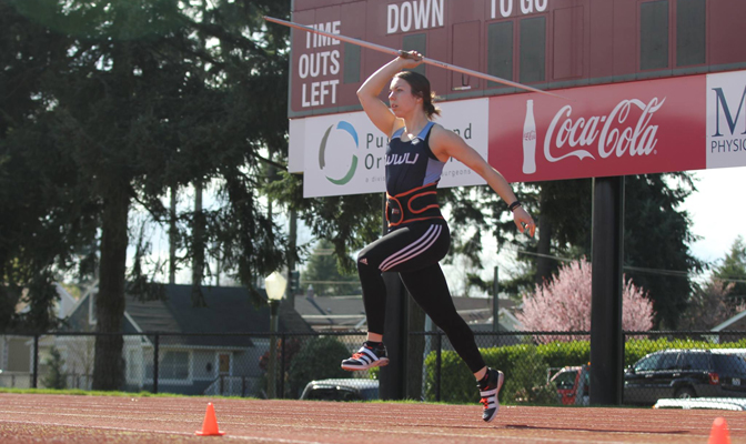 Western Washington's Bethany Drake placed second in the javelin at the competitive Bryan Clay Invitational.